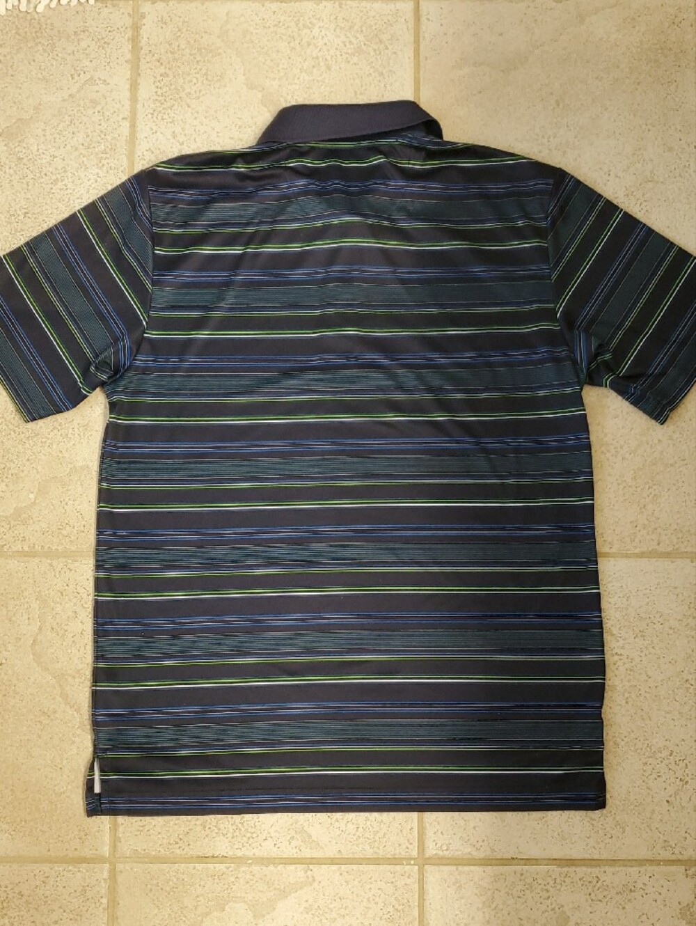 Men's Navy Polo with Blue and Green Stripes - Picture 3 of 3